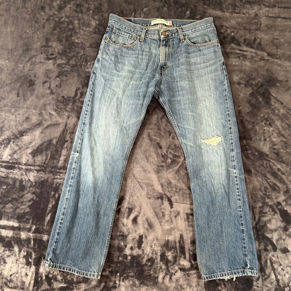 Levi's 514 Jeans Mens W34 L30 Blue Slim Straight Distressed Denim